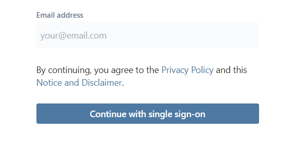 Service Desk sign-in page showing Privacy Policy agreement and Continue with single sign-on button