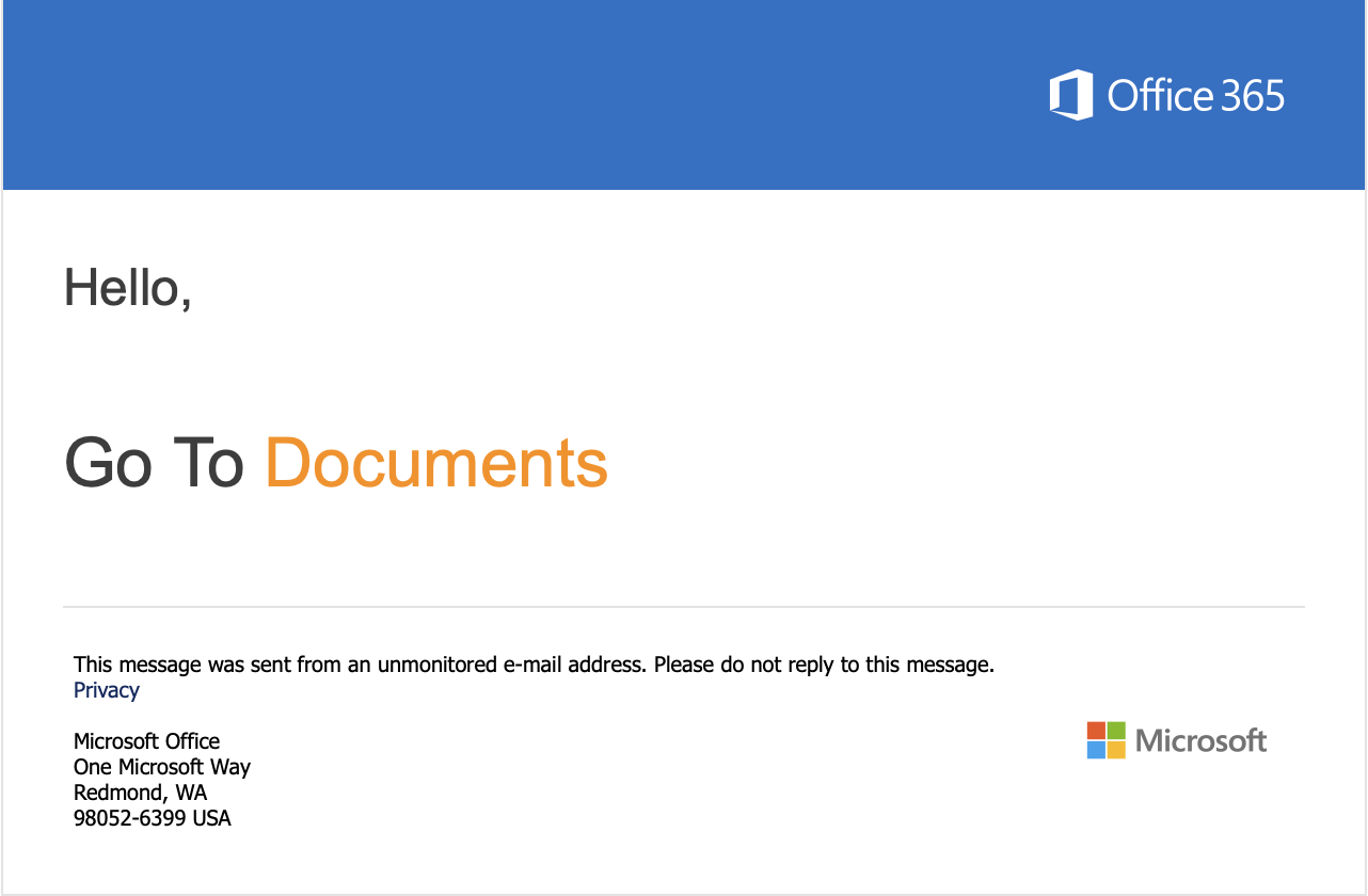 SharePoint invitation email showing the Document link